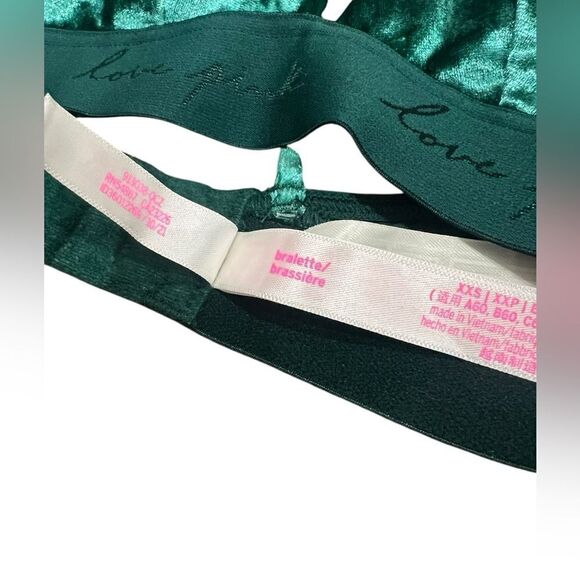 PINK Velvet Strappy Bralette | XS/XXS | Emerald Green | Trendy & Comfortable - Picture 5 of 7